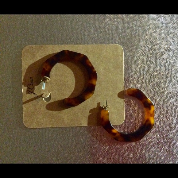 💕HP💕JCREW Resin Hoop Tortoise EarringNWT Redwood - Picture 4 of 6